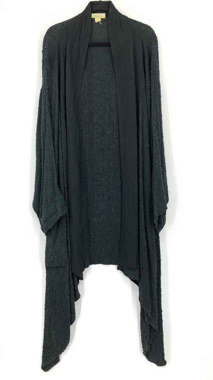 Laise Adzer Open Front Asymmetrical Cardigan Sweater Gauze Cotton Black Sz L/XL